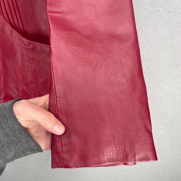Denim and Co Leather Jacket Medium Cherry Red Burgundy Blazer Boho Western - Picture 10 of 15